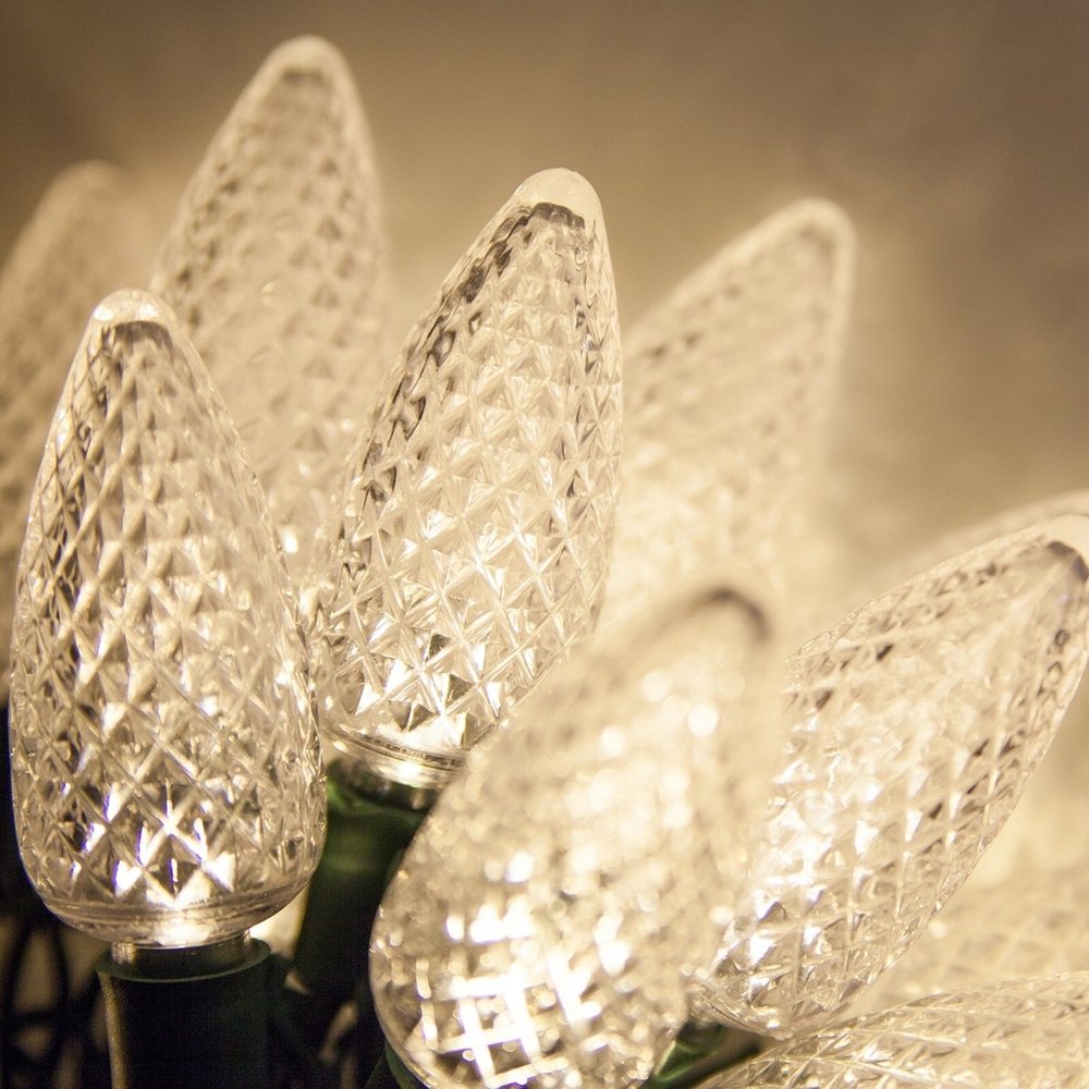 Close-up of commercial-grade C9 bulbs